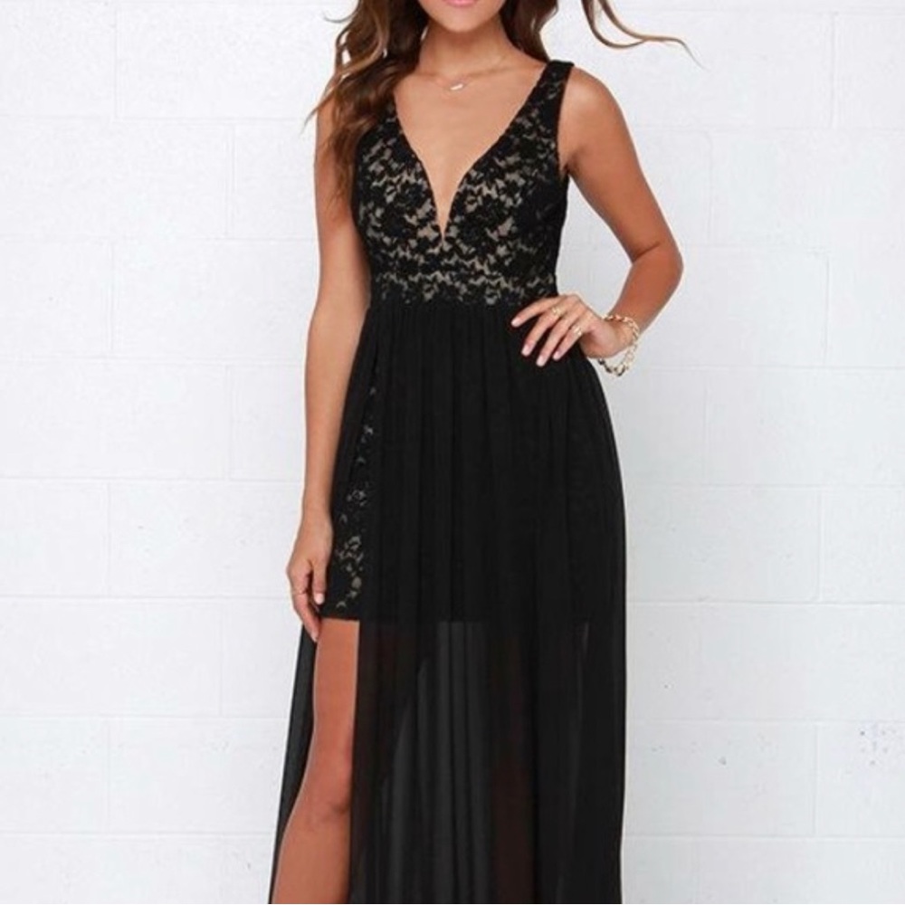 Ark & Co Black and Lace Sheer Maxi Evening Dress Size M